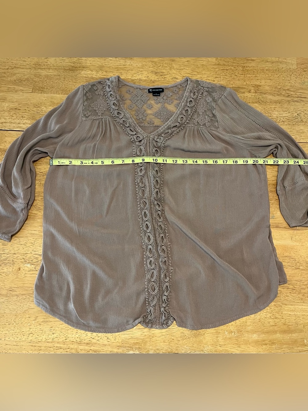 new directions Lace Yoke Boho Peasant Blouse Brown L GUC - Picture 4 of 6